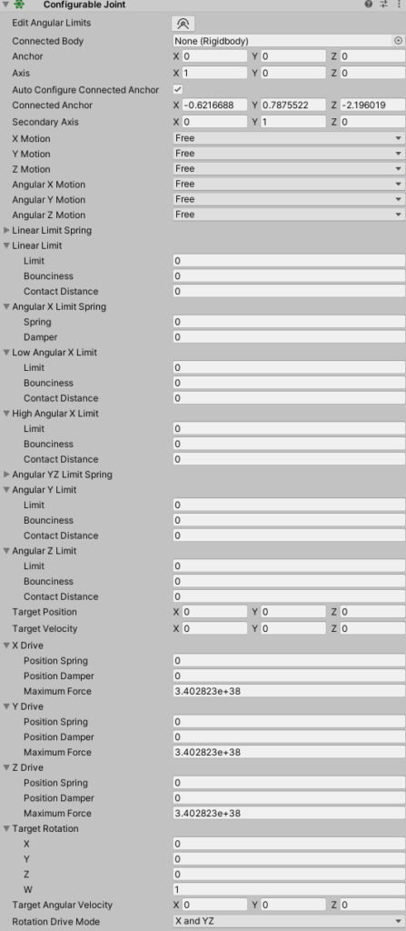 Configurable Joint in Unity empty settings